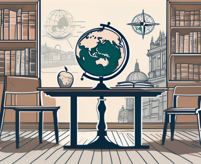 A classroom setting with a view of iconic portuguese landmarks in the background