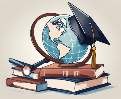 A diverse set of educational tools such as a magnifying glass over a globe