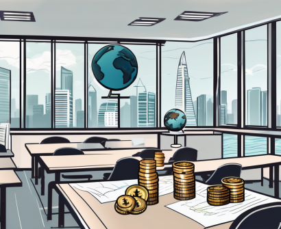 A classroom setting with a view of singapore skyline in the background