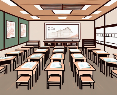 A traditional chinese classroom setting with desks