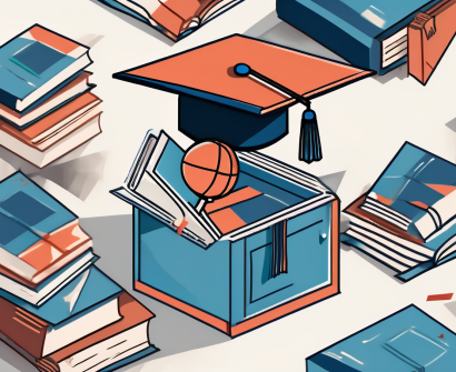 An open box with various educational elements like books