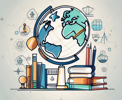 A globe with different educational icons
