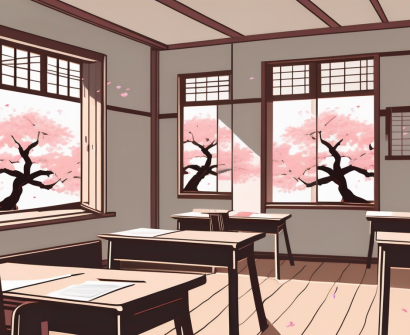 A traditional japanese classroom with desks