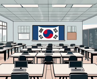 A classroom setting with desks and chairs