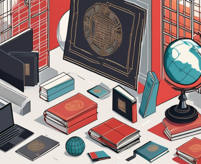 A variety of international school supplies like textbooks