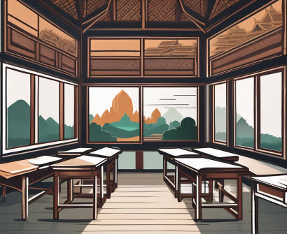 A classroom setting with traditional thai architecture