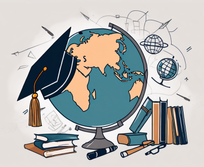 A globe with different educational tools such as books