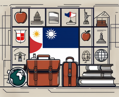 A school building with a taiwan flag