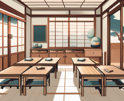 A classroom setting with traditional japanese elements