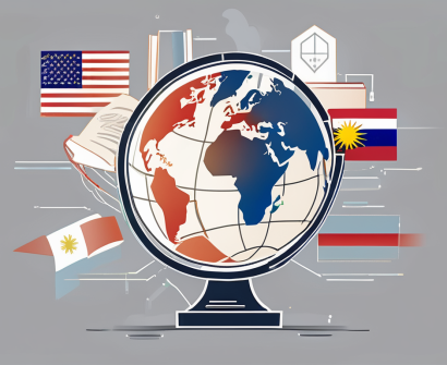 A globe integrated with various educational tools such as books and a graduation cap