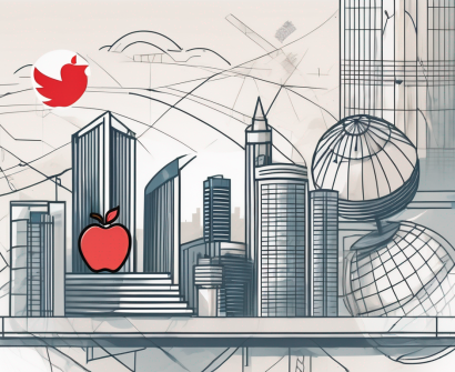 A singapore skyline with symbols of education like books