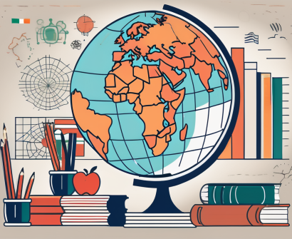 A classroom setting with a globe