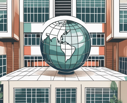 An international school building in hong kong with symbolic elements like an apple (for teaching)