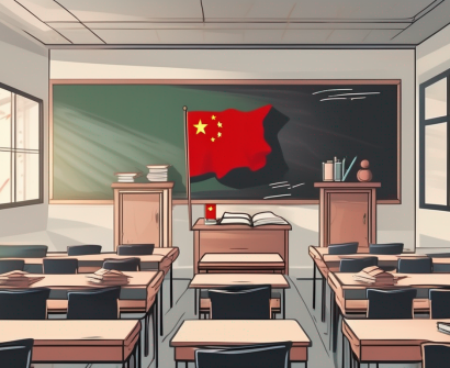A classroom setting with chalkboard