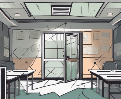 A classroom setting in hong kong with various symbolic barriers like a broken bridge