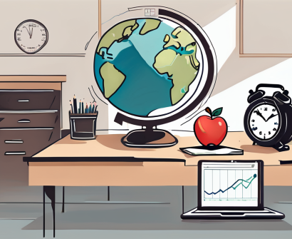 A teacher's desk with a lesson plan