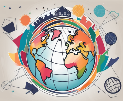 A globe surrounded by colorful