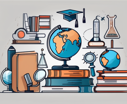 A collection of different educational tools such as a globe