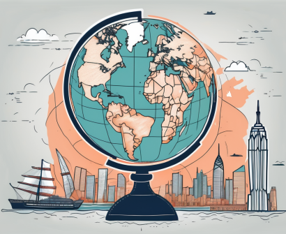 A globe with hong kong highlighted and various iconic landmarks from the top 10 countries for international school teachers