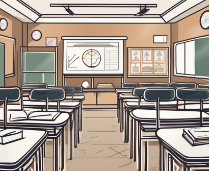 A classroom setting in thailand with various educational tools and symbols representing government policies