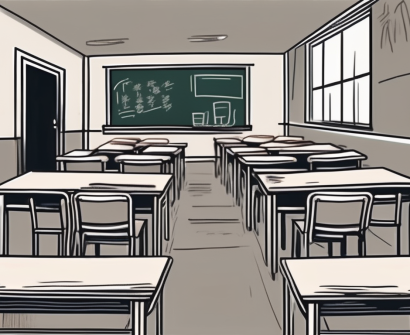 A classroom setting in hong kong with empty chairs