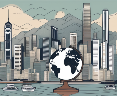 A cluttered hong kong cityscape with symbolic elements such as a language barrier