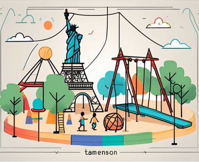 Various international school symbols like the eiffel tower