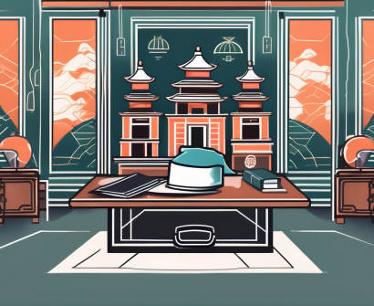 A classroom setting with a graduation cap on the desk
