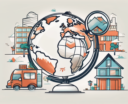 A globe with a magnifying glass over hong kong