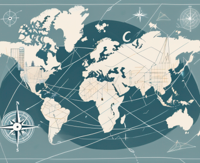 A global map with different school buildings
