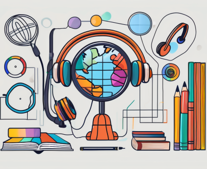 Various educational tools like a magnifying glass