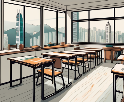 A diverse array of school desks