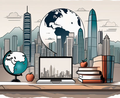 A skyline of hong kong with iconic landmarks