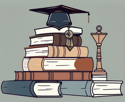 A compass and a graduation cap on top of a stack of books
