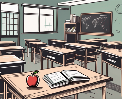 A classroom setting in hong kong with various educational tools and elements such as a chalkboard