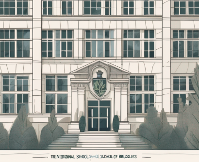 The international school of brussels building with symbols of various academic disciplines (like a microscope for science