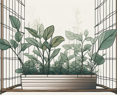 A growing plant being supported by a trellis