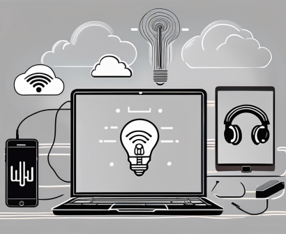 Various technological devices like a laptop