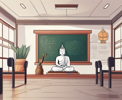 A classroom setting with thai cultural elements