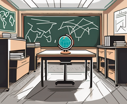 A classroom setting with a chalkboard