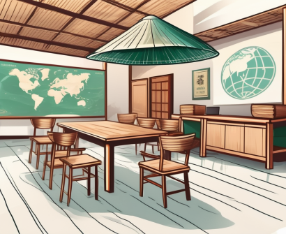 A classroom setting with typical vietnamese cultural elements