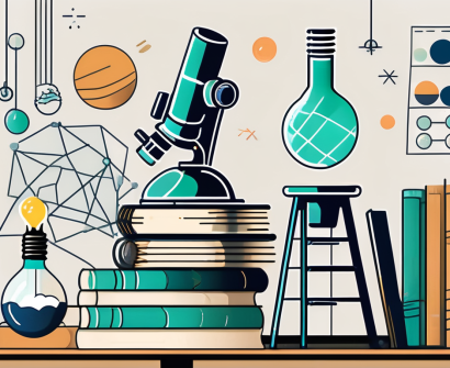 A classroom scene featuring scientific elements like a microscope