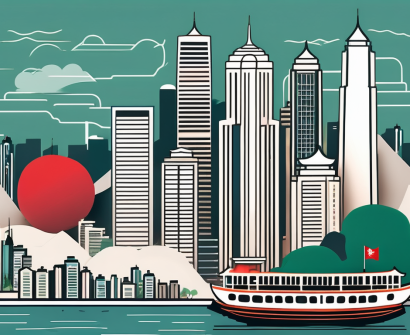 A vibrant hong kong cityscape with iconic landmarks like the skyline and star ferry