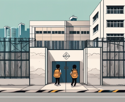 A school building in hong kong with a barrier or fence around it