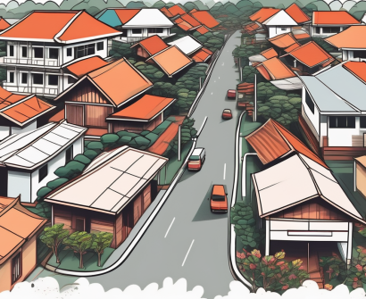 A typical indonesian neighborhood with a school building in the foreground