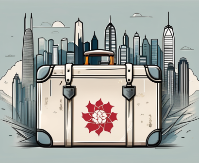 A suitcase adorned with hong kong's iconic skyline and landmarks
