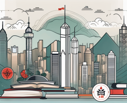A skyline of hong kong with prominent landmarks
