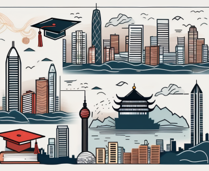 A hong kong cityscape with iconic landmarks