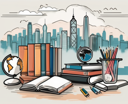 A diverse set of school supplies like books