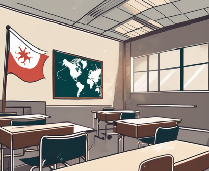 A classroom setting in hong kong with a globe